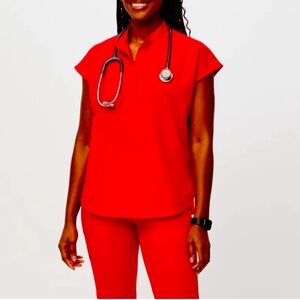 Figs Rafaela Oversized Women’s Scrub Top Large In Pop Red RARE LIMITED EDITION